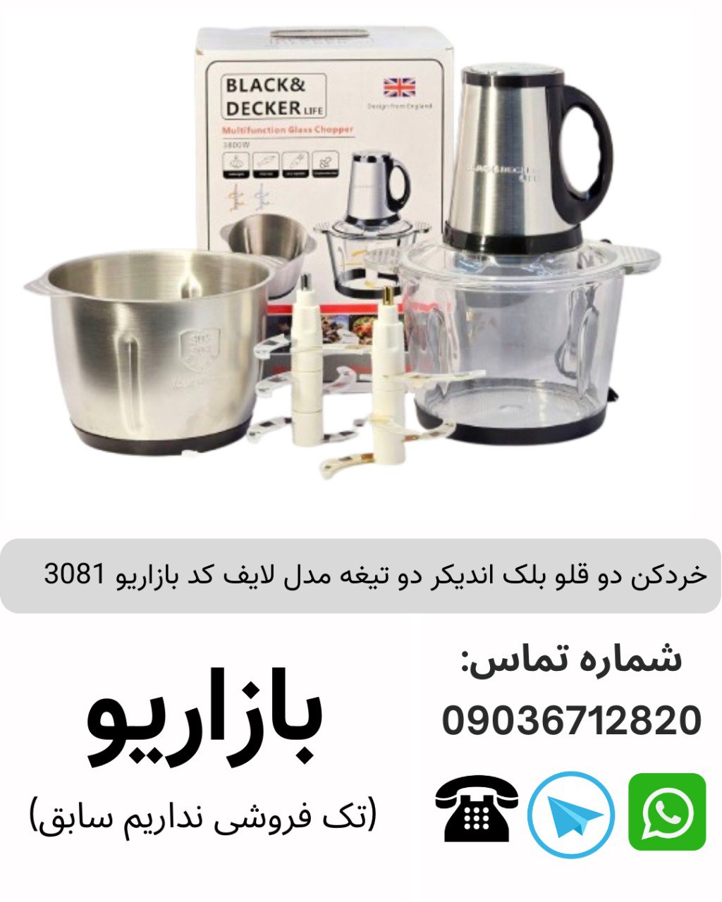 خردکن دو قلو بلک اندیکر دو تیغه مدل لایف کد بازاریو 3081